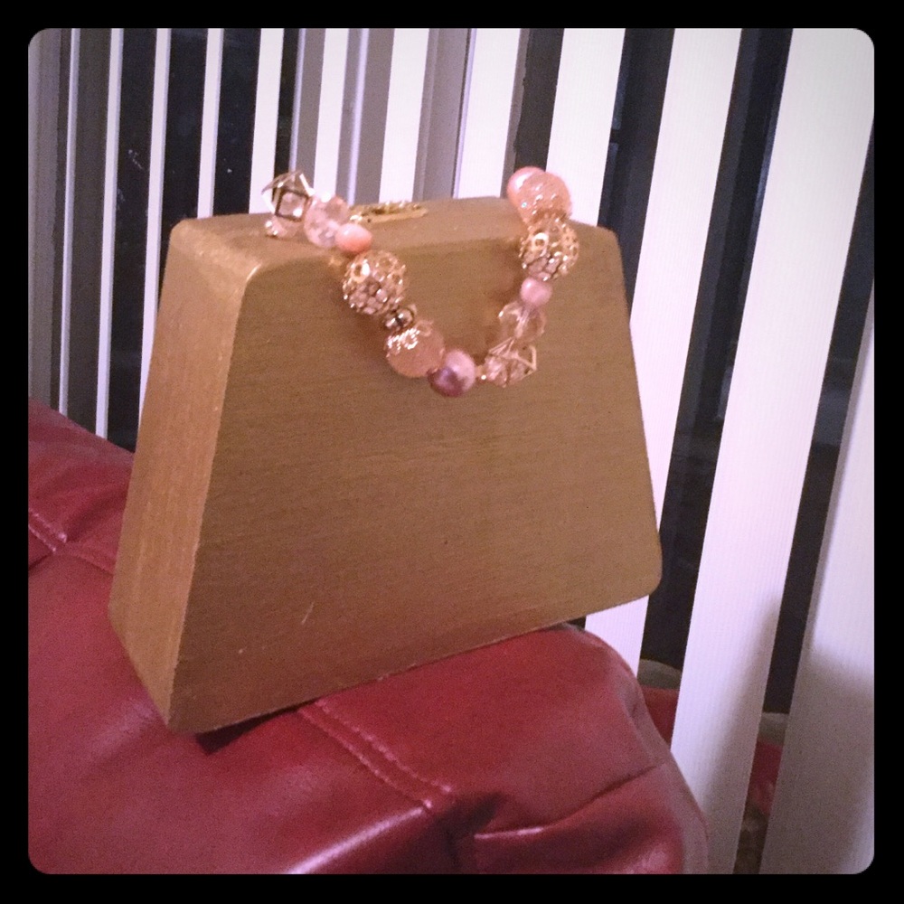 Gold tone wooden box purse